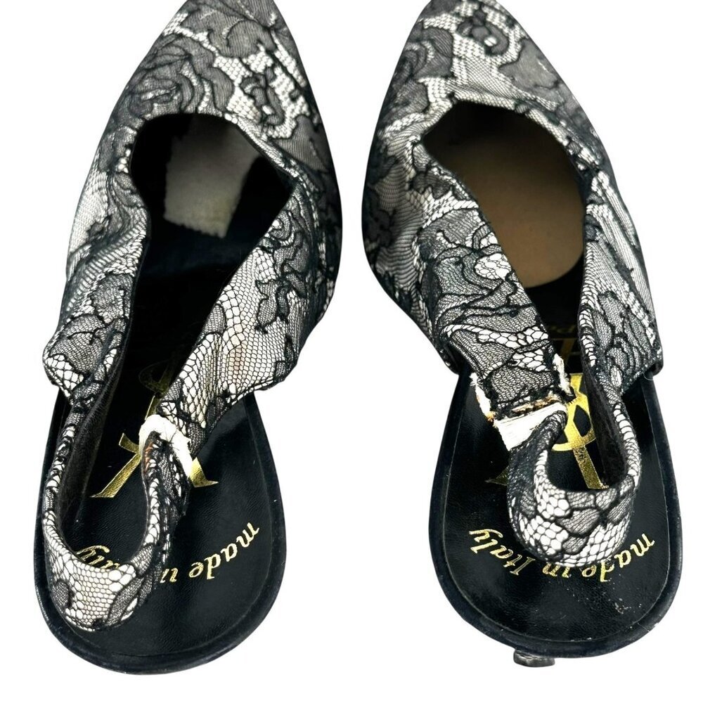 Vintage YSL Black Lace Slingback Pumps Size 7.5 Yves St Laurent - Picture 8 of 12